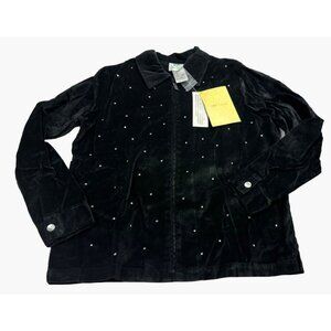 Quacker Factory QVC Vintage Small Black Velour Rhinestone Jacket New